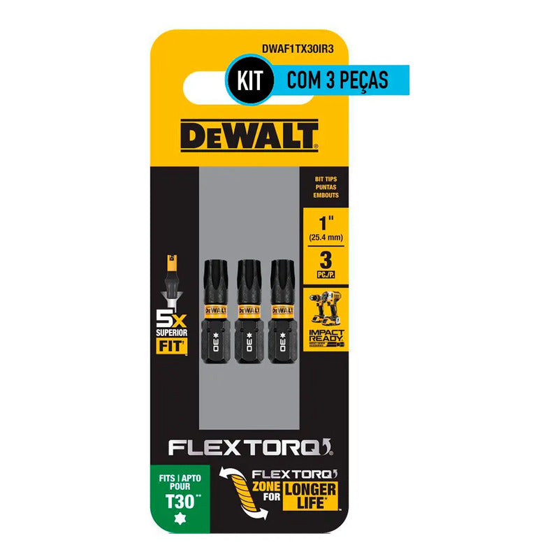 Set 3 Puntas Torx 30 Flextorq Dewalt Dwaf1tx30ir3