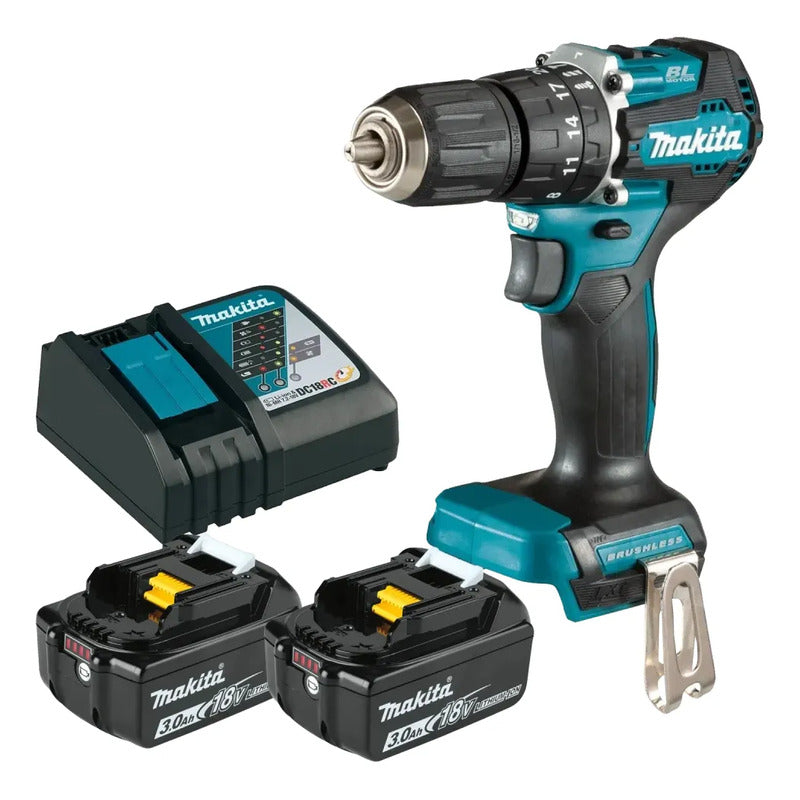 Taladro Percutor Inalambrico Bl Makita 2 Baterias Dhp490rfx2 Azul Petróleo 50hz/60hz