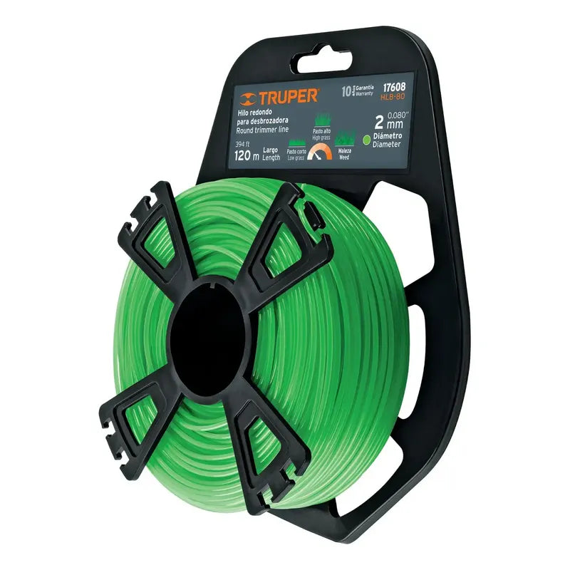 Hilo Redondo P/desbrozadora 2mm X 120 Metros Truper 17608 Verde Claro