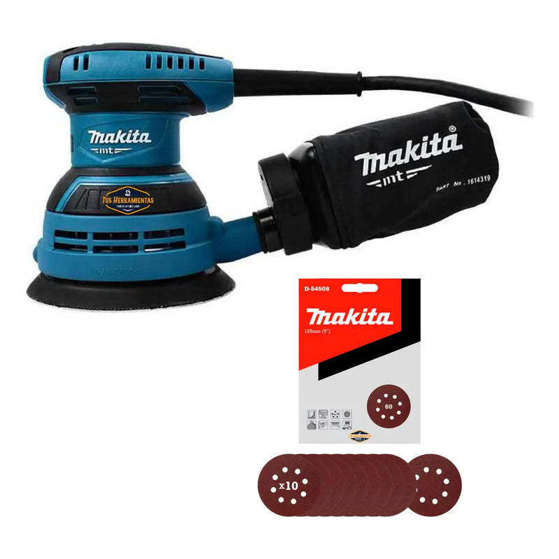 Lijadora Roto Orbital 125mm Makita M9204b + 10 Lijas G-60 Turquesa