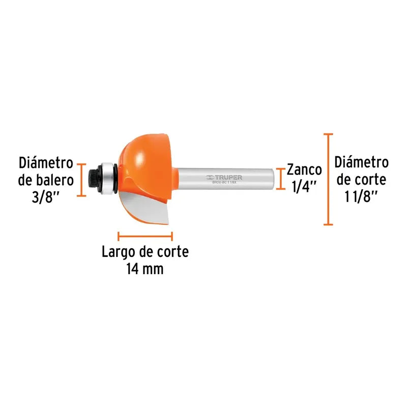Fresa Para Router, Corte Curvo, 1-1/8  Con Balero, Truper