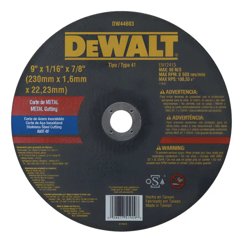 Pack 5 Disco Corte De Metal 9 X 1/16 Dewalt Dw44603 Negro