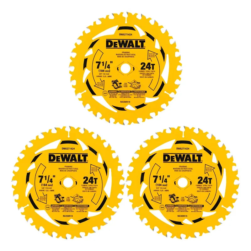 Pack 3 Discos De Sierra 7-1/4''x5/8'' 24 Dientes - Dewalt Amarillo