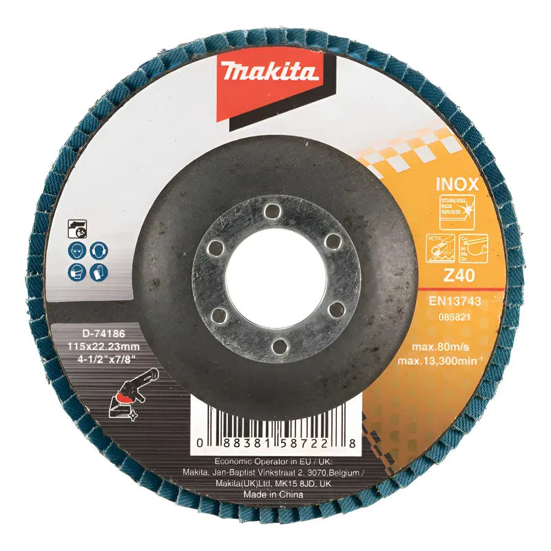 Disco Traslapado Metal/inox 4 1/2'' Gr40 Makita D-74186 Azul Petróleo