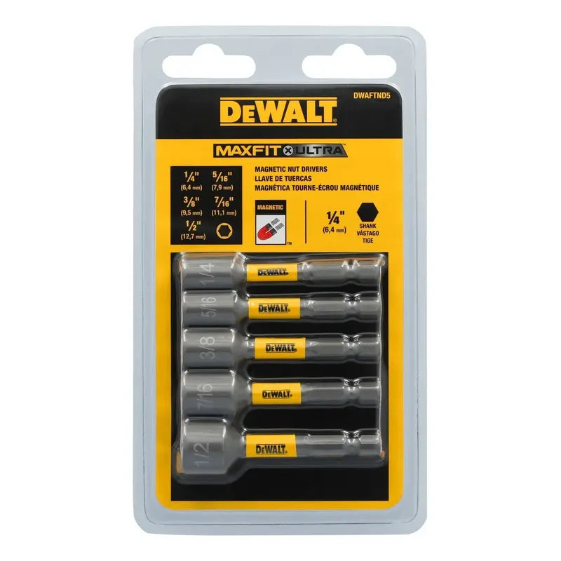 Set 5 Llaves Tuerca Magnética Vástago 1/4  Dewalt Dwaftnd5 Gris Oscuro