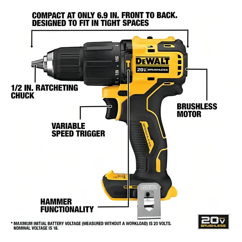 Taladro Percutor Atornillador Inalámbrico De 13mm Dewalt Dcd709d2 + 2 Baterías De 2ah + Accesorio Con Bolsa Amarillo