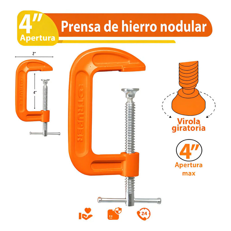Prensa Tipo C, De Hierro Nodular 4 PuLG. Truper//ferrenet