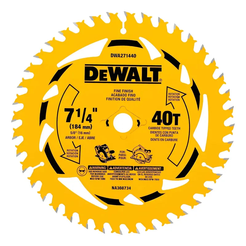 Disco De Sierra 7-1/4''x 5/8'' 40 Dientes - Dewalt Dwa271440 Amarillo