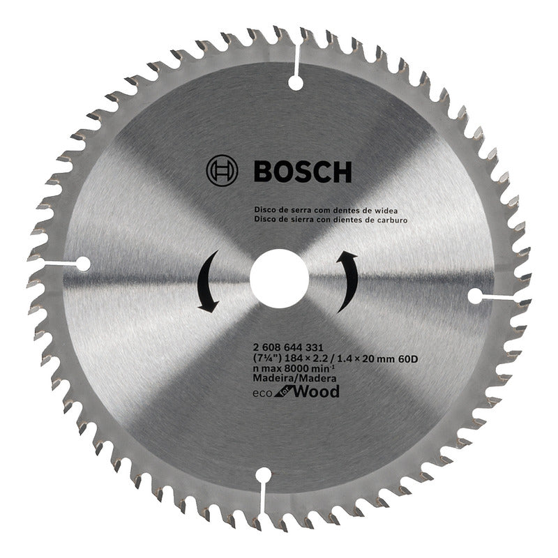 Disco De Sierra Circular Bosch Eco 184mm 60 Dientes Madera P Plateado