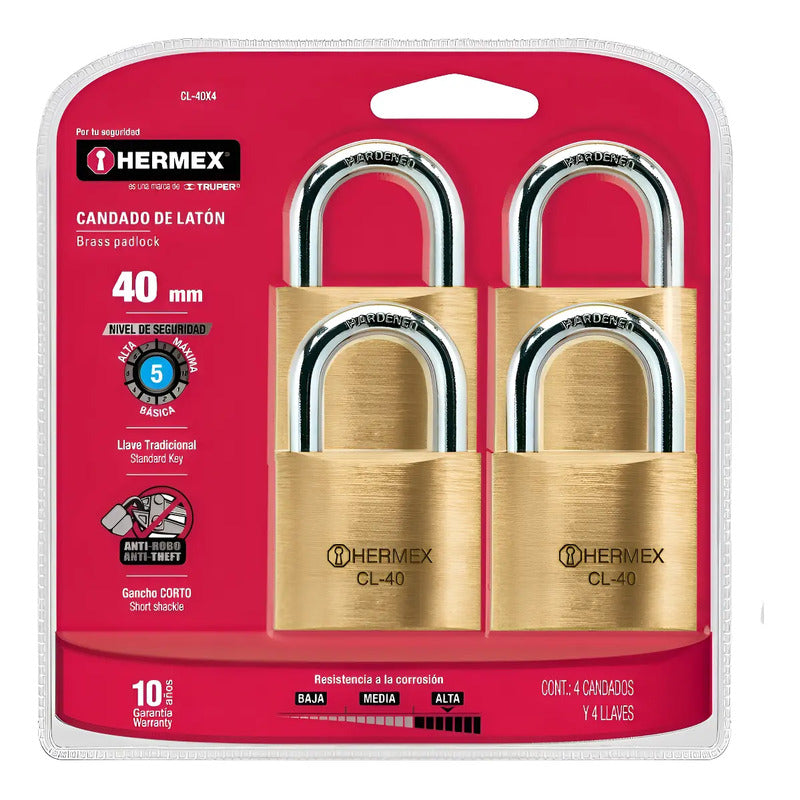 Set 4 Candados 40 Mm Hermex 