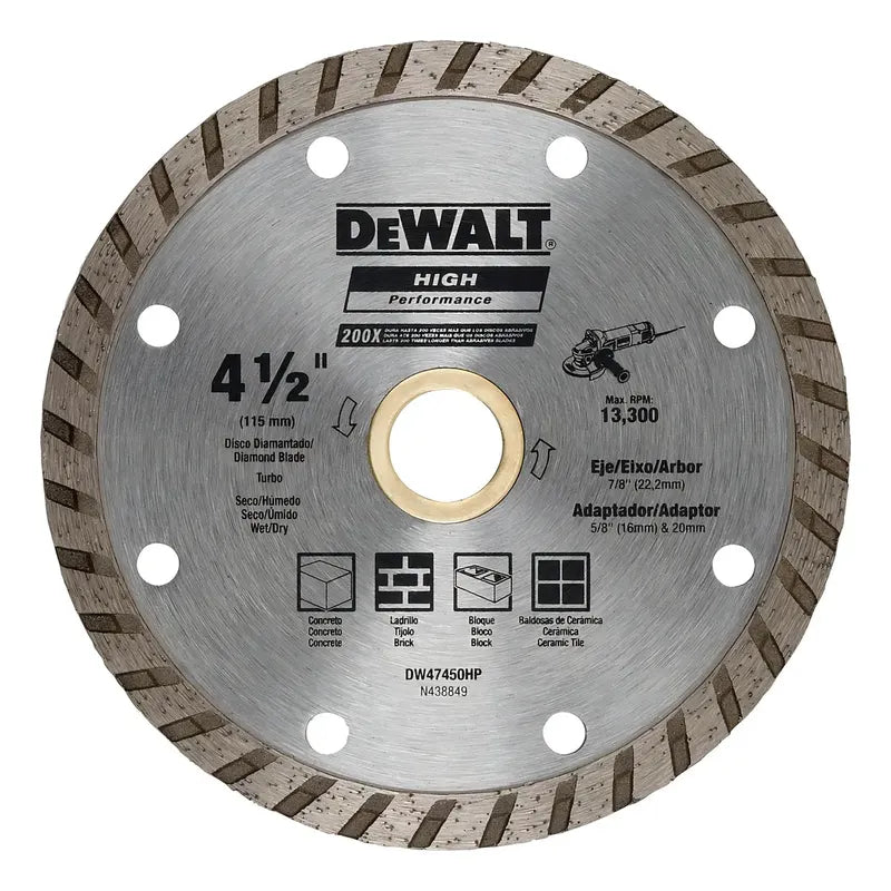 Disco Diamantado Turbo Ranurado 4 1/2 Dewalt Dw47450hp