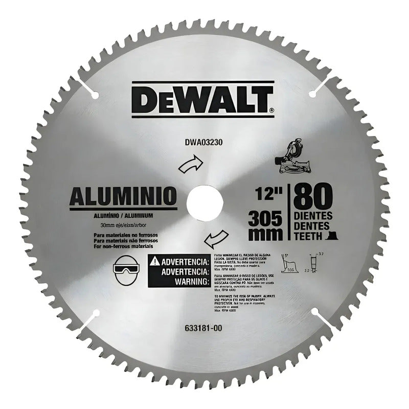 Disco Sierra 12'' 80t Para Aluminio Dewalt Dwa03230 Gris
