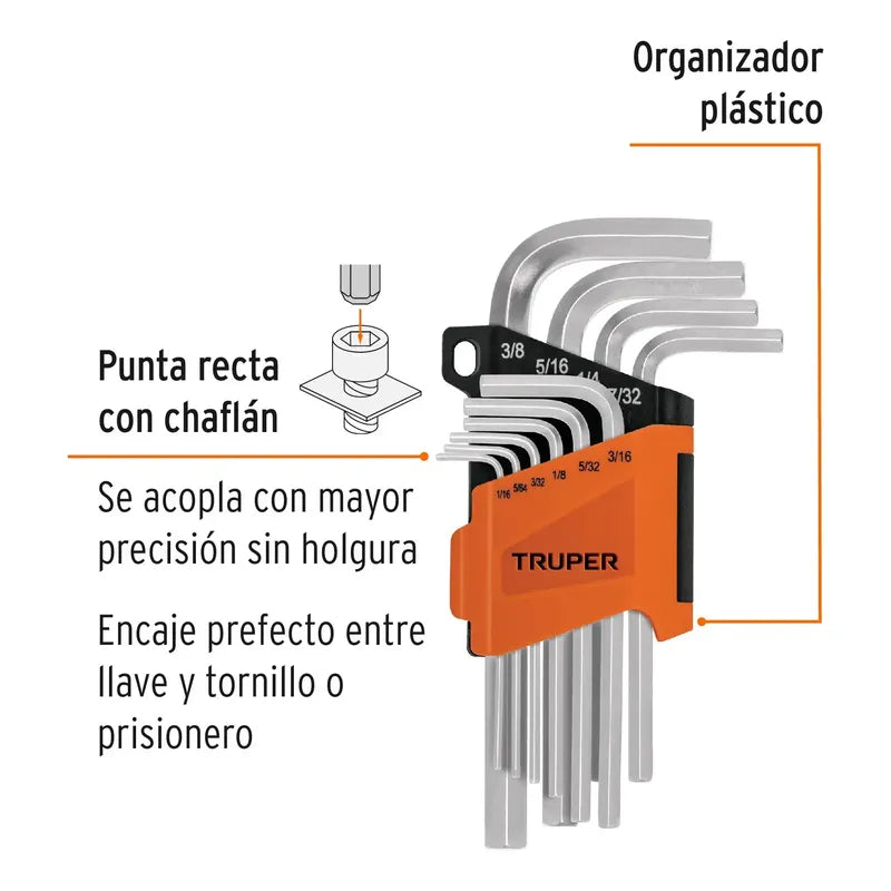 Juego 10 Llaves Allen Punta Hexagonal Con Organizador Truper