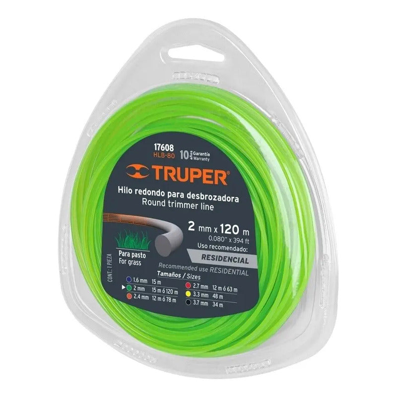 Hilo Redondo P/desbrozadora 2mm X 15m Truper 17606 Verde