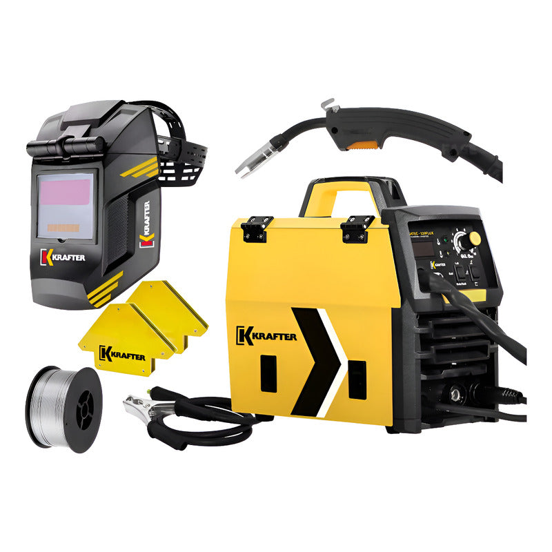 Kit Soldadora Megatec-120flux +máscara, Alambre Y Accesorios Amarillo