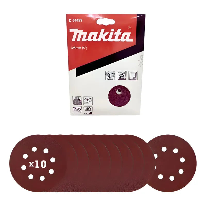 10 Discos Lija Velcro 125mm Grano 40 Makita D-54499 40