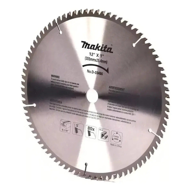 Hoja Sierra Makita D-03486 Aluminio Disco 305mm 80 Dientes Plateado